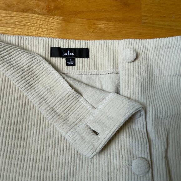 Lulus Katherina Beige Button-Front Corduroy Mini Skirt Asymmetrical Size S - Picture 5 of 8